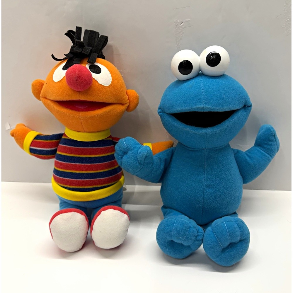Vintage 2002 Sesame Street Plush Ernie & Cookie Monster Fisher Price Mattel 10"